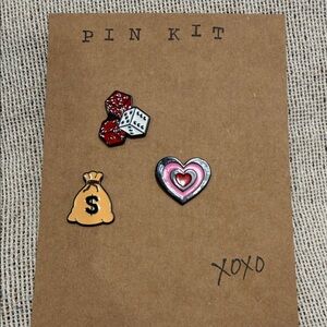 XOXO Red and Pink Heart, Dice, Money Bag Pin Set
